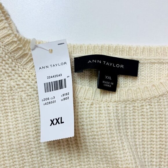 NWT Ann Taylor Sweater Knit Neutral Cream Ruffle Cuff Ribbed Bell Sleeve Plus - Picture 7 of 9